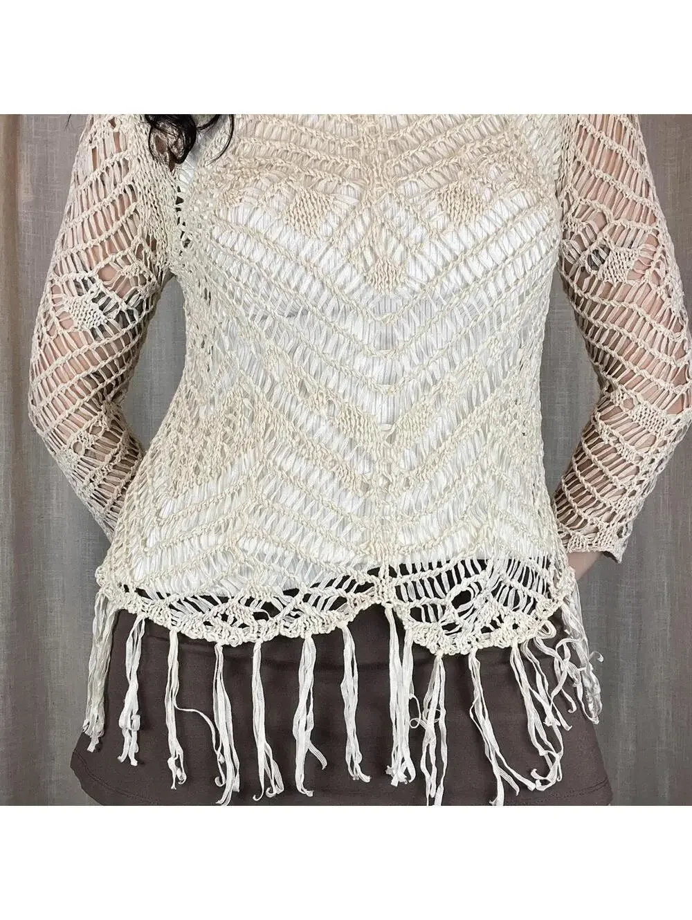 Cream Crochet Fringe Top - Picture 2 of 7